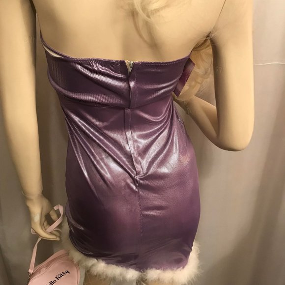 🍭vinatge y2k custom hello kitty dress with feathered trim and crystal earings ! - Picture 9 of 11